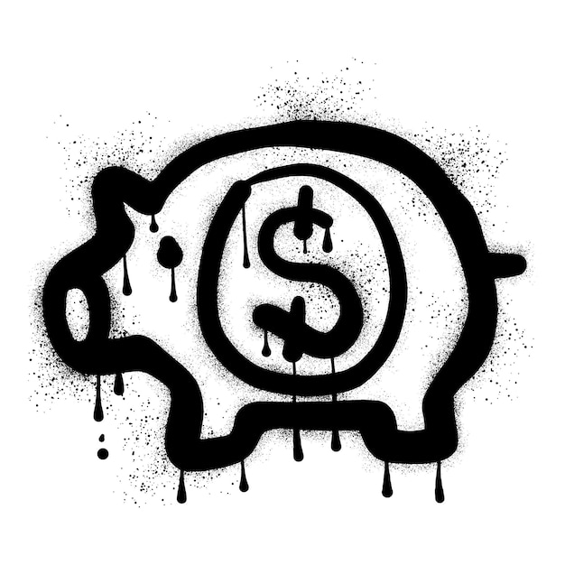 Piggy bank graffiti drawn with black spray paint