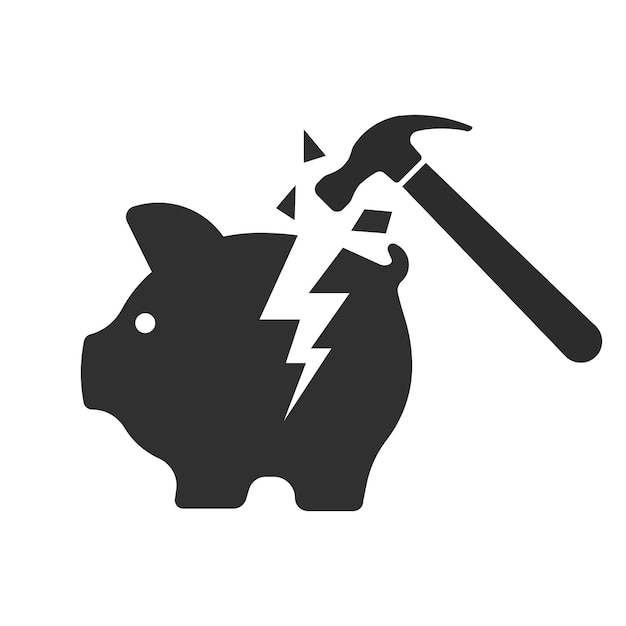 Piggy bank and hammer Icon Vector illustration