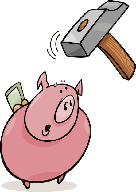 Piggy bank and hammer