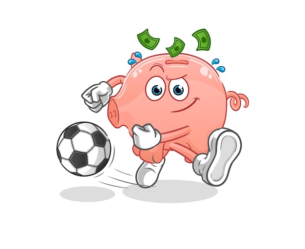 Piggy bank kicking the ball cartoon. cartoon mascot vector