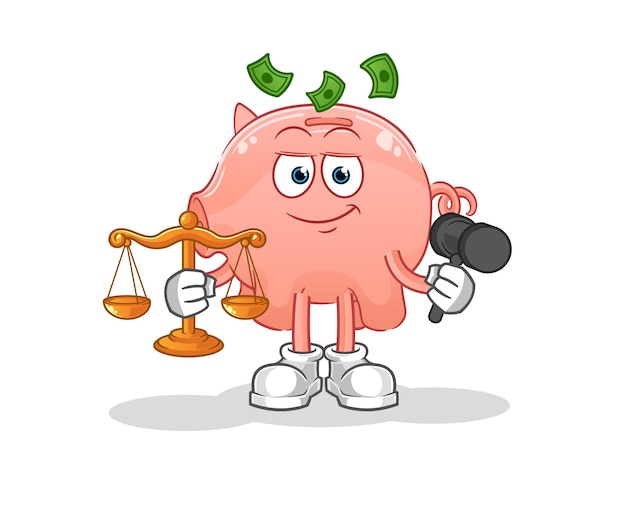 Piggy bank lawyer cartoon. cartoon mascot vector