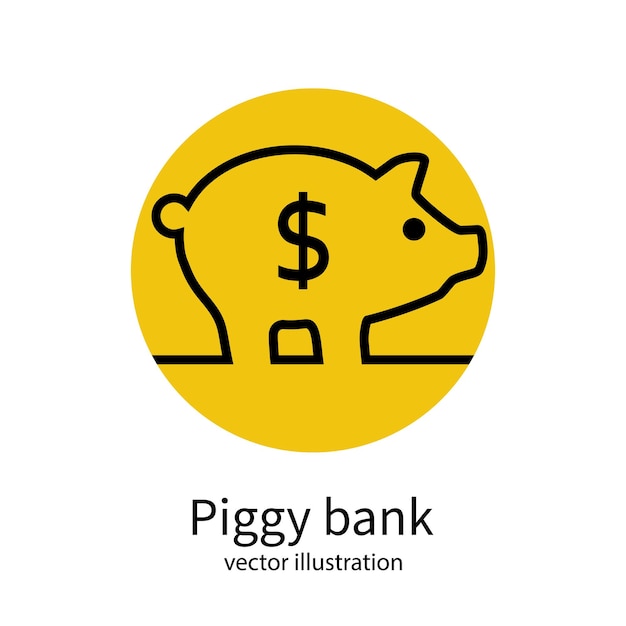 Piggy bank minimale lijn pictogram geïsoleerd op de achtergrond Vector illustratie plat ontwerp Gouden dollar munt druppels in spaarpot Bespaar budget economie financexA
