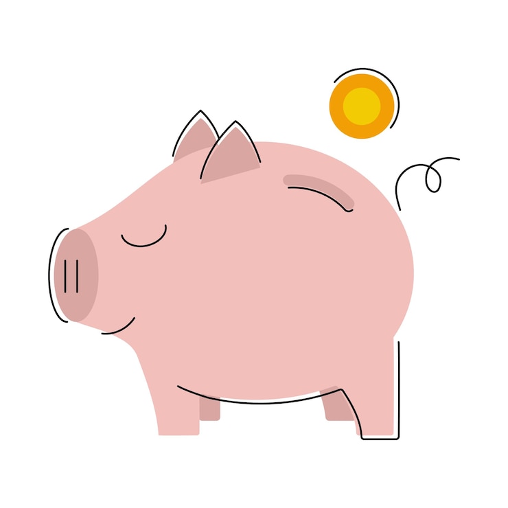 Vector piggy bank and money. a coin falls into the money box. preserve personal finances. economy. outlines