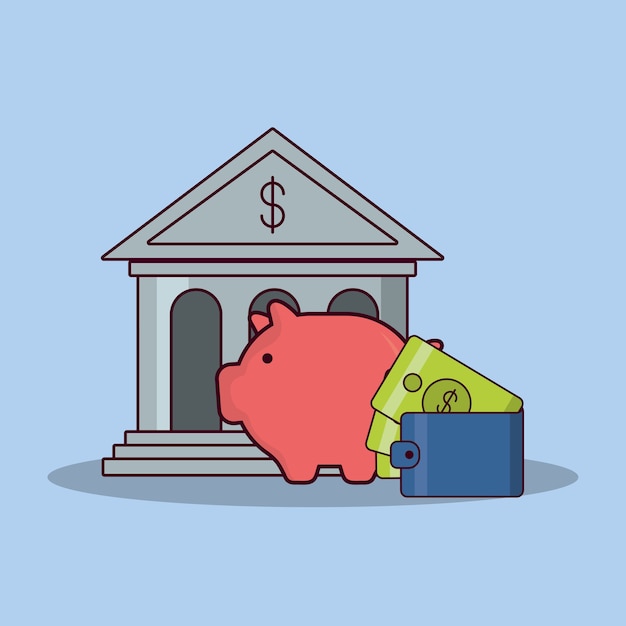 Vector piggy bank and money related icons