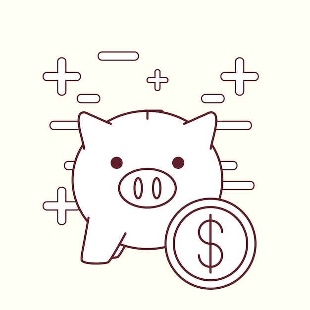 Icone relative al porcellino salvadanaio e denaro