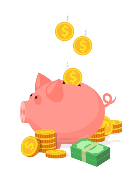 피기 은행 저축 개념 주식 일러스트레이션
