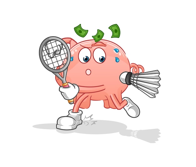 Piggy bank playing badminton illustration. character vector