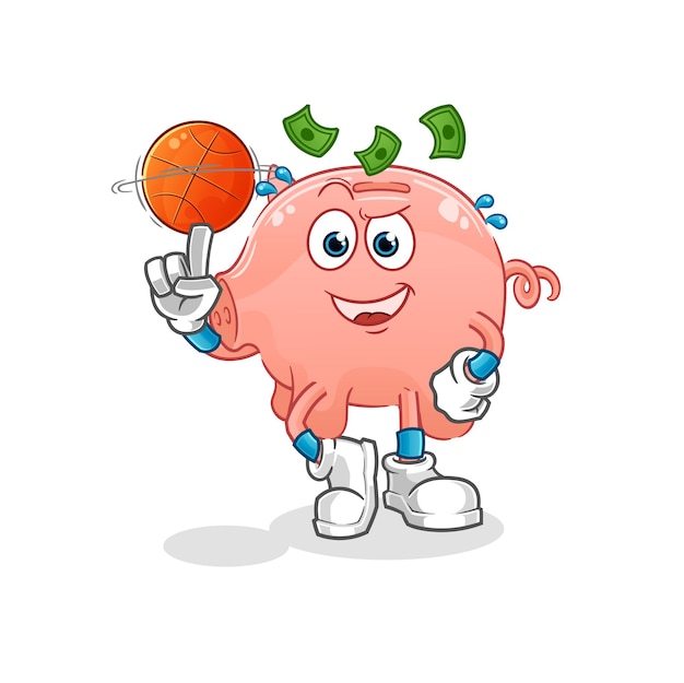 Piggy bank playing basket ball mascot. cartoon vector