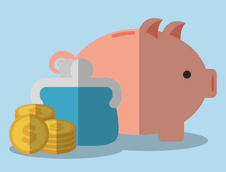 Vector piggy bank, purse and money coins icon