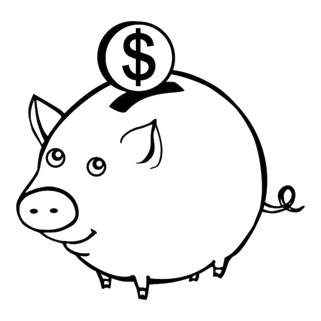 Piggy bank for saving money icon hand drawn doodle coloring