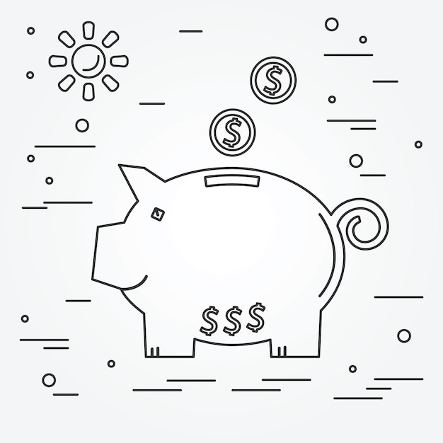 Piggy bank think line icon Vector