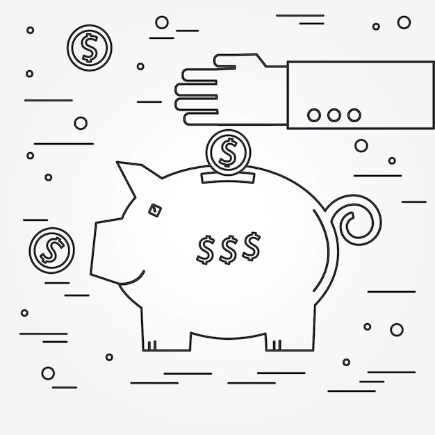 Piggy bank think line icon vector