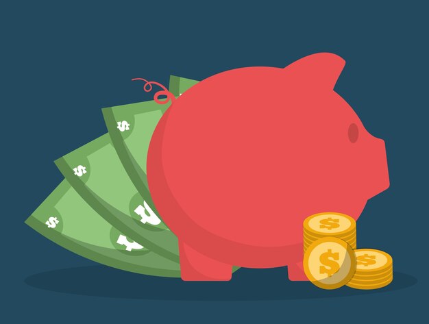 Vector piggy bank with banking related icons image