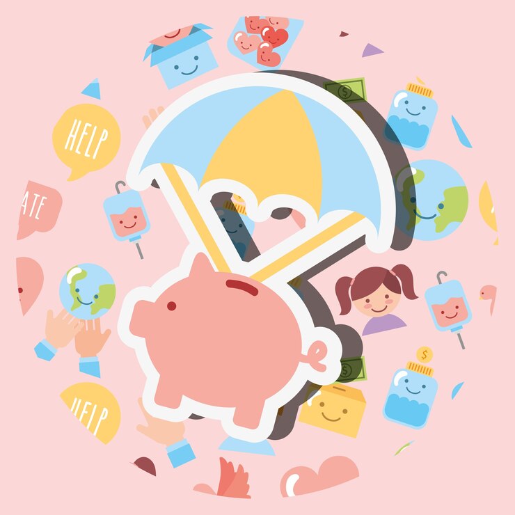 Vector パラシュート漫画チャリティー画像付き貯金箱