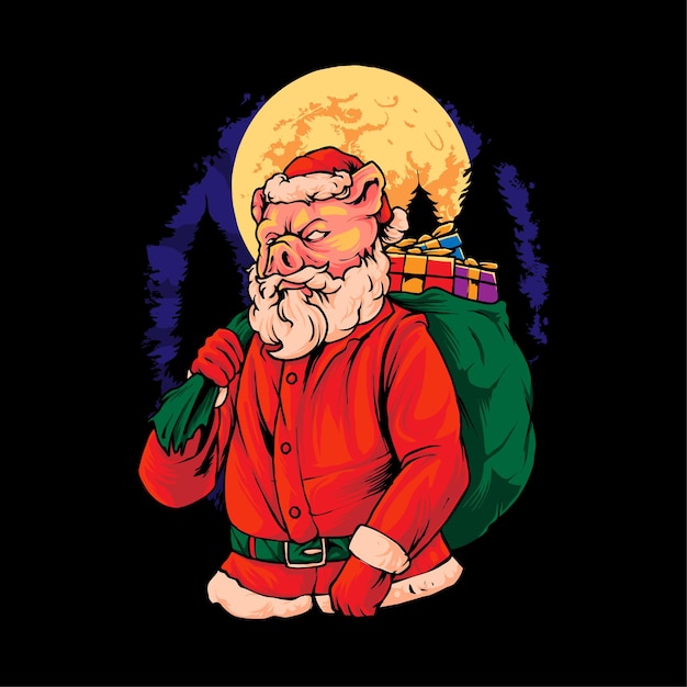 Piggy santa claus illustratie premium vector