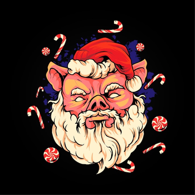 Piggy santa claus illustration premium vector