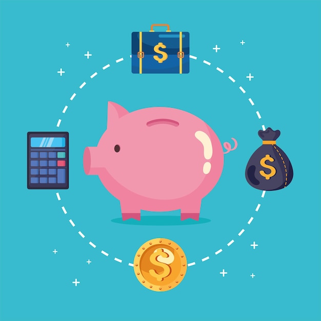 Piggy savings and financial icons