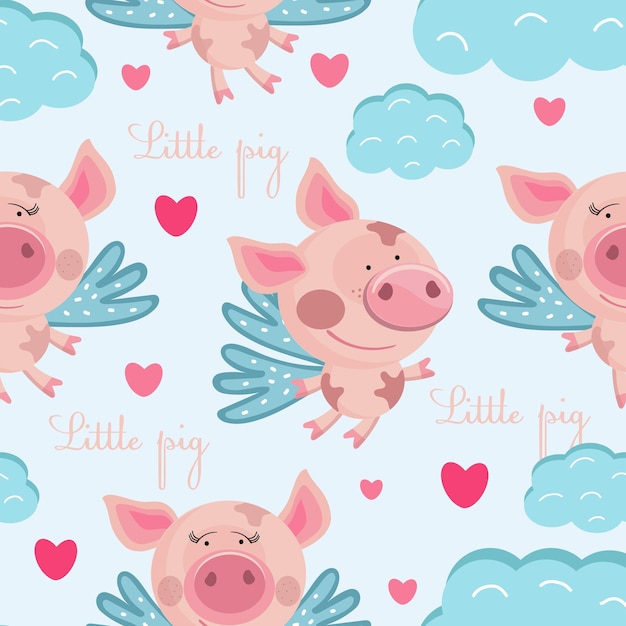 Pigs in the clouds with hearts