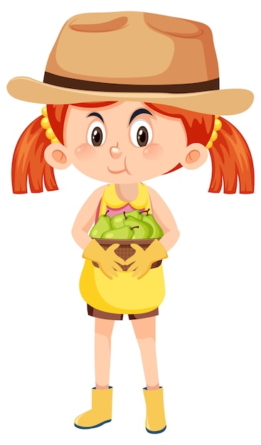 Pigtails hair girl holding fruit basket