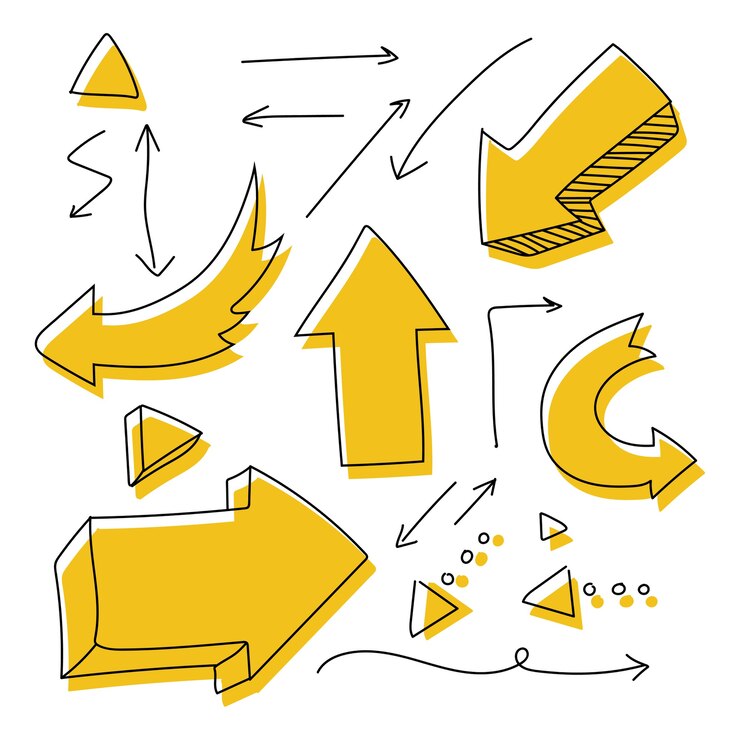Pijl hand getrokken doodle vector set geïsoleerd op een witte ruimte.