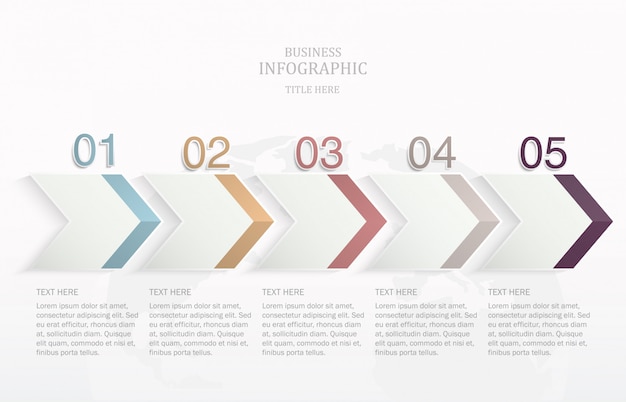 Pijl infographic met 5 optie of stappen.