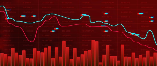 Pijl naar beneden grafiek op rode achtergrond Geld verliezen Stock crisis of financiën concept
