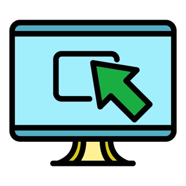 Pijl op monitorpictogram Outline pijl op monitor vectorpictogram kleur vlak geïsoleerd