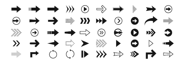 Pijl set 50 geïsoleerde pictogram in vlakke stijl Digitale afbeelding Abstracte vector