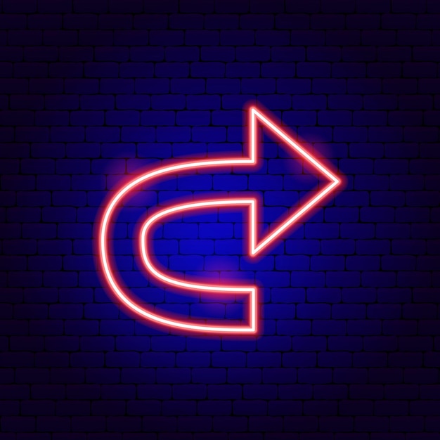 Pijl terug neon teken. Vectorillustratie van richting promotie.