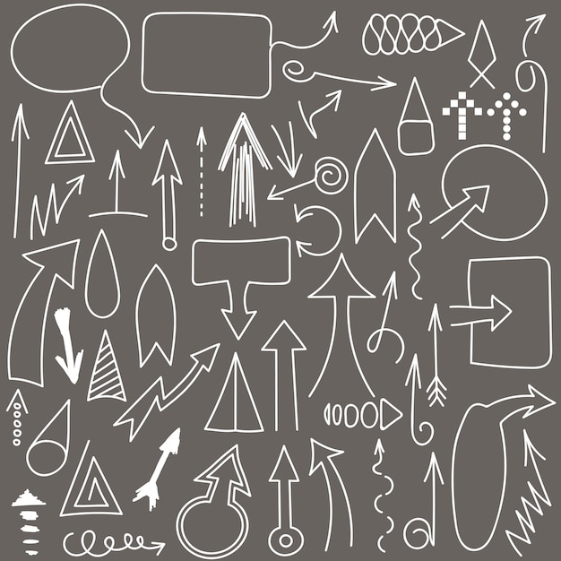 Pijlen en abstracte vormen doodle schrijven ontwerp vector set zwart