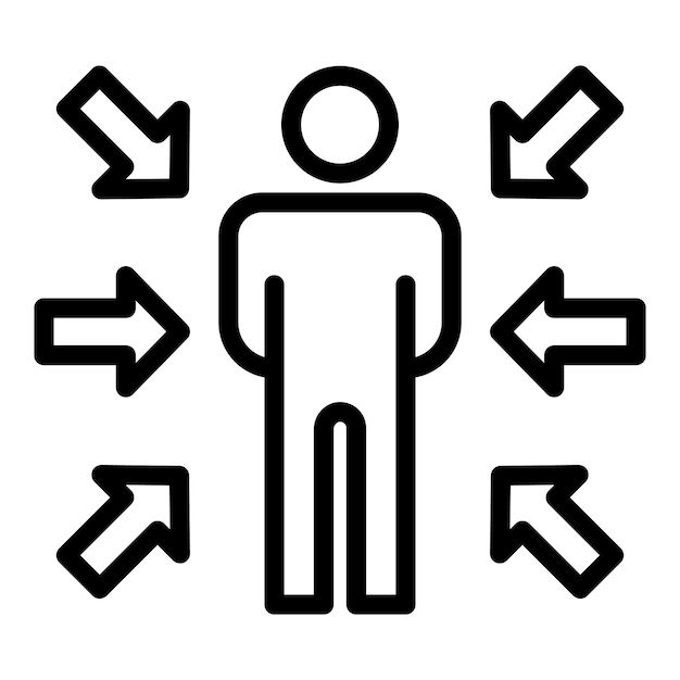Pijlen gericht op een persoonspictogram Overzichtspijlen gericht op een persoonsvectorpictogram voor webontwerp dat op witte achtergrond wordt geïsoleerd