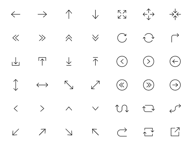 Pijlen iconen set Lijn pijlen Vector pijlen van verschillende vormen en richtingen