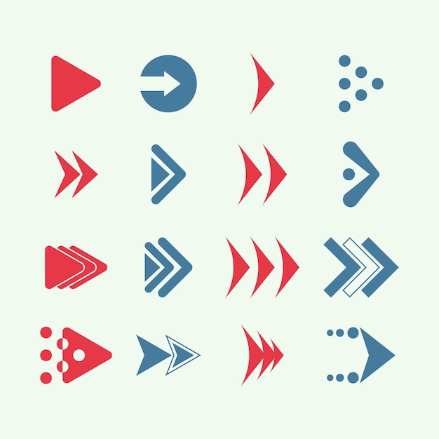 Pijlen instellen rode en blauwe pictogrammen Pijlpictogram Pijlvectorcollectie Pijlcursor Moderne eenvoudig