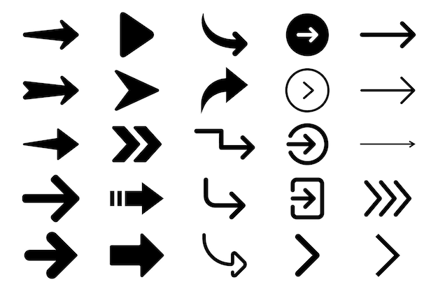 Pijlen set van zwarte pictogrammen symbolen tekens