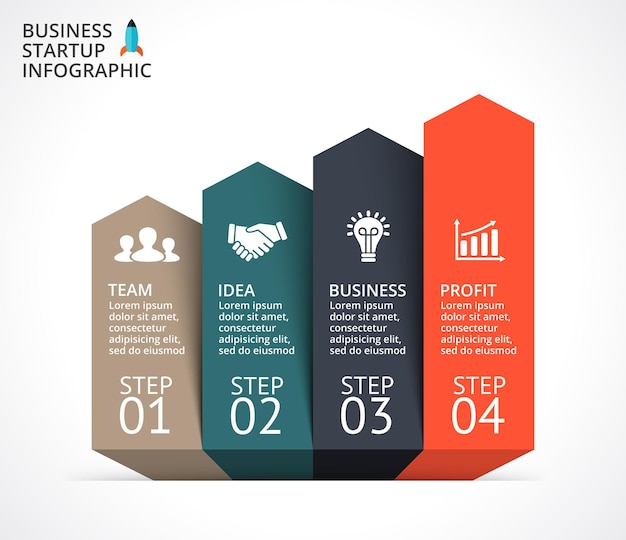 Pijlen Vector Infographic Presentatiesjabloon Diagramgrafiek 4 stappen onderdelen