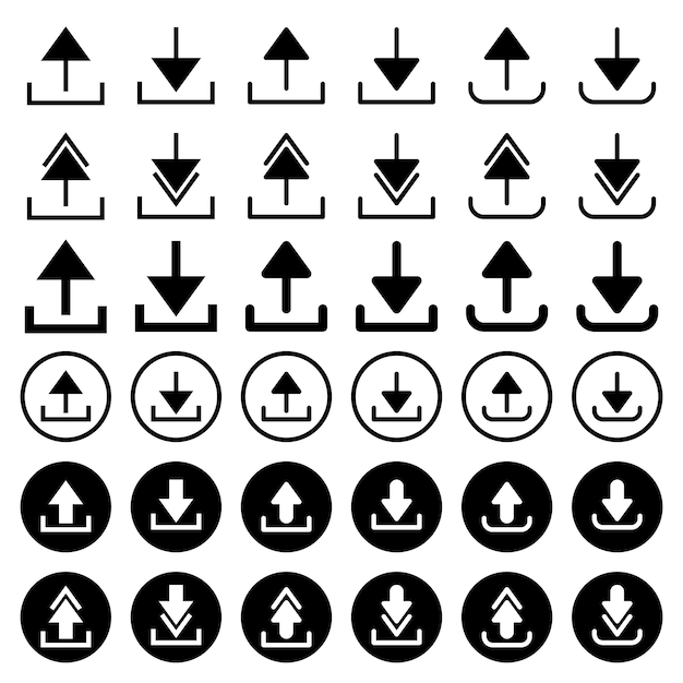 Pijlpictogram voor downloaden uploaden toegang en toevoegen en aftrekken