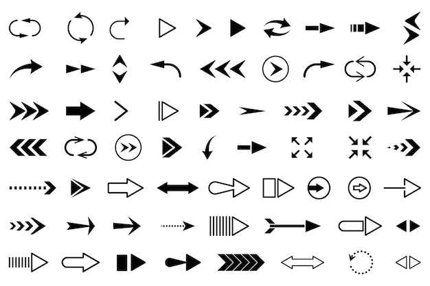 Pijlpictogramreeks Moderne eenvoudige pijleninzameling Platte vectorillustratie