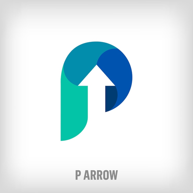 Vector pijlteken logo binnen natuurlijke letter p unieke creatieve letters en kleuren milieu