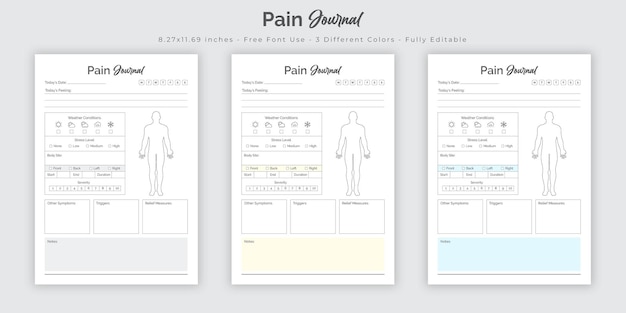 Vector pijndagboek en symptomen tracker logboek notebook planner interieur ontwerpsjabloon