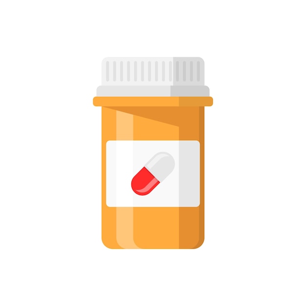 Pil fles pictogram in vlakke stijl medische capsules vectorillustratie op witte geïsoleerde achtergrond apotheek teken bedrijfsconcept