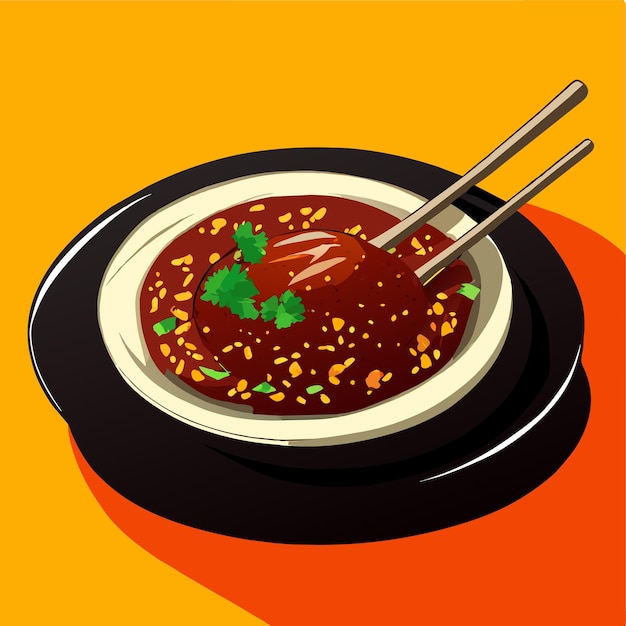 Pilaf with stewed beef meat on a plate vector illustration