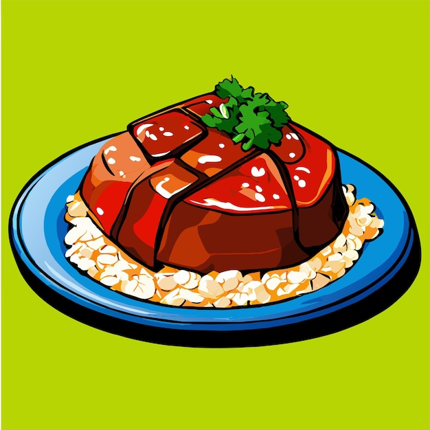 Pilaf with stewed beef meat on a plate vector illustration