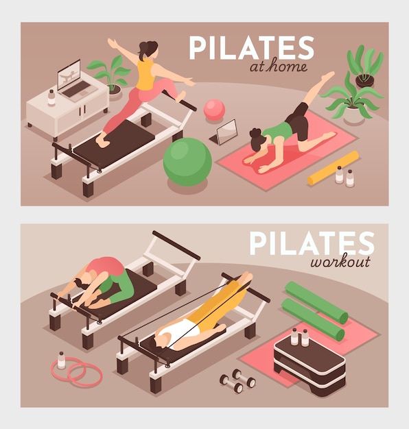 pilates banners in isometric view