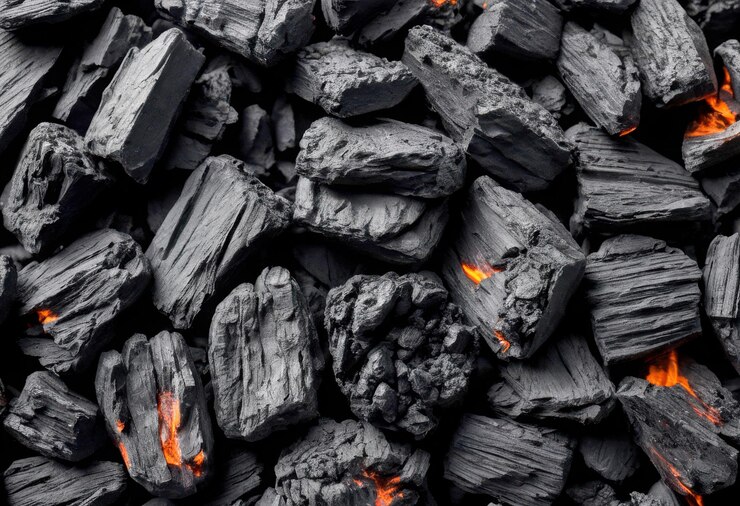 Vector a pile of black coals with the words fire on them