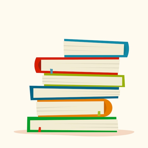 Pile of books in a flat style, isolated on a white background. stack of books with bookmarks. concept of learning. vector illustration.