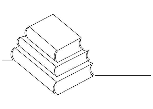 Куча книг. Рисунок одной линией, непрерывное рисование линий, простой минималистичный дизайн. Редактируемый штрих.