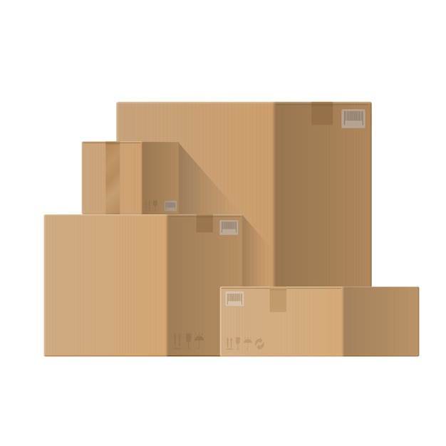 Vector pile of cardboard boxes.   illustration, isolated on white background.