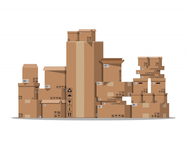 Vector pile cardboard boxes set