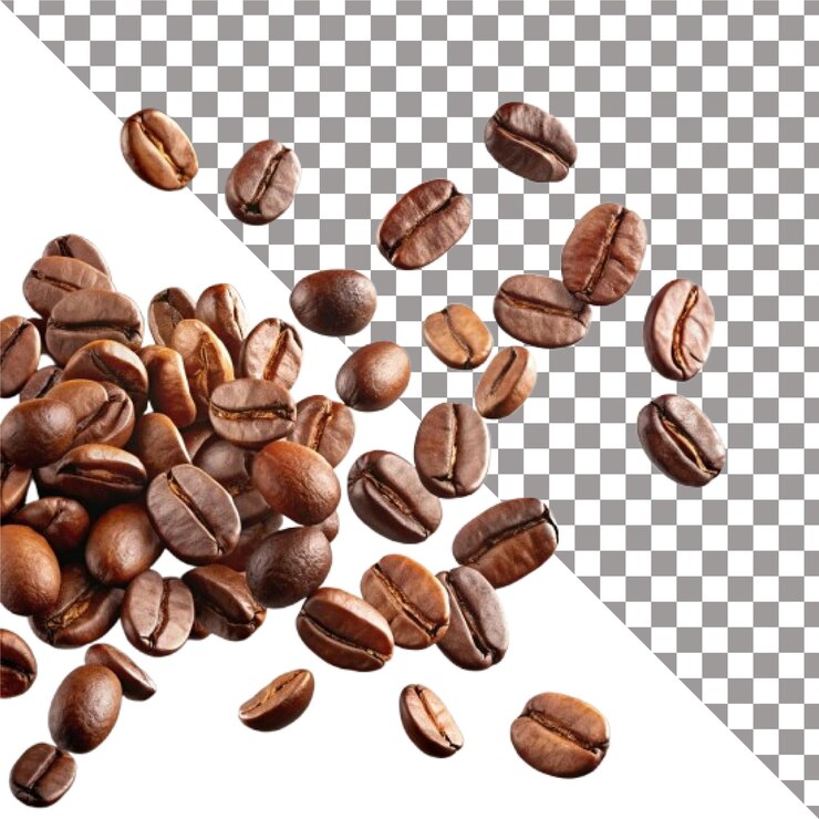 Vector a pile of coffee beans and a checkered background with the words coffee beans