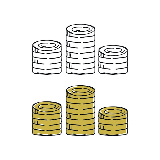 Pile of coins money gold golden hand drawn icon sketch line drawing cartoon vector illustration